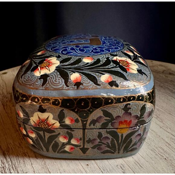 Kashmiri Paper Mache Box, Vintage Kashmiri box, Hebrew Box, Chai Box - Picture 2 of 9